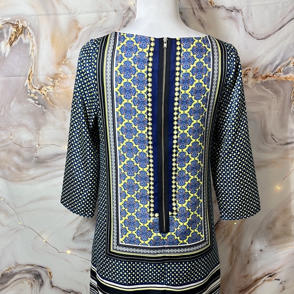 The Limited Retro Print Zippered 3/4 Sleeve Dress Navy and Multi Pattern SZ XS - Picture 5 of 15